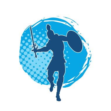 Savaş zırhlı bir erkek savaşçının silueti. Kılıç ve demir kalkan taşıyor..