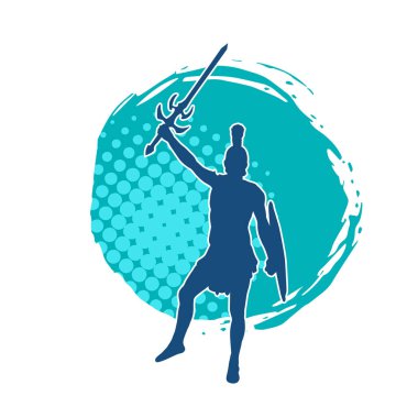 Savaş zırhlı bir erkek savaşçının silueti. Kılıç ve demir kalkan taşıyor..