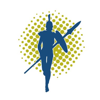 Zırhlı, mızrak ve zırhlı bir kadın savaşçının silueti..