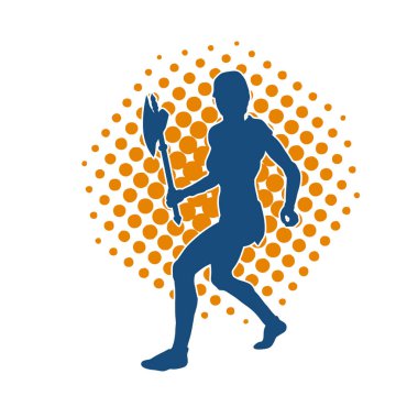 Savaşçı bir kadının silueti savaş baltası taşıyor.