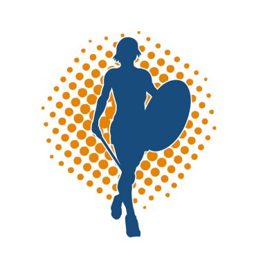 Savaş zırhlı bir kadın savaşçının silueti. Kılıç ve demir kalkan taşıyor..