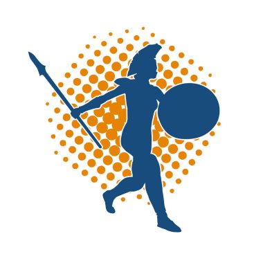 Zırhlı, mızrak ve zırhlı bir kadın savaşçının silueti..