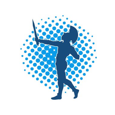 Zırhlı bir kadın savaşçının silueti kılıçla poz veriyor.