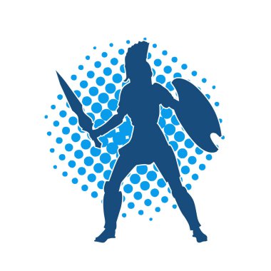 Savaş zırhlı bir erkek savaşçının silueti. Kılıç ve demir kalkan taşıyor..