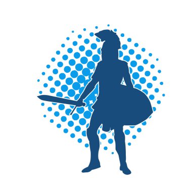 Savaş zırhlı bir erkek savaşçının silueti. Kılıç ve demir kalkan taşıyor..