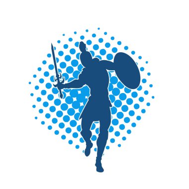 Savaş zırhlı bir erkek savaşçının silueti. Kılıç ve demir kalkan taşıyor..