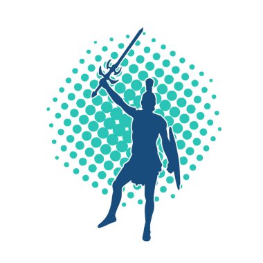 Savaş zırhlı bir erkek savaşçının silueti. Kılıç ve demir kalkan taşıyor..