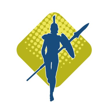 Zırhlı, mızrak ve zırhlı bir kadın savaşçının silueti..