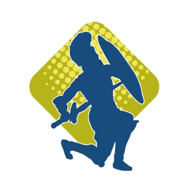 Savaş zırhlı bir erkek savaşçının silueti. Kılıç ve demir kalkan taşıyor..