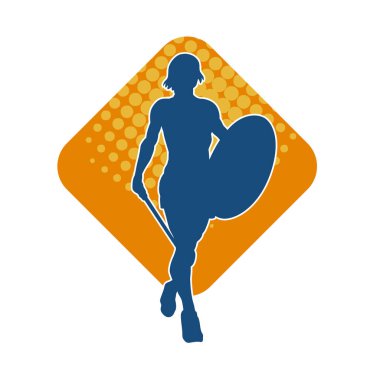 Savaş zırhlı bir kadın savaşçının silueti. Kılıç ve demir kalkan taşıyor..