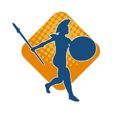 Zırhlı, mızrak ve zırhlı bir kadın savaşçının silueti..