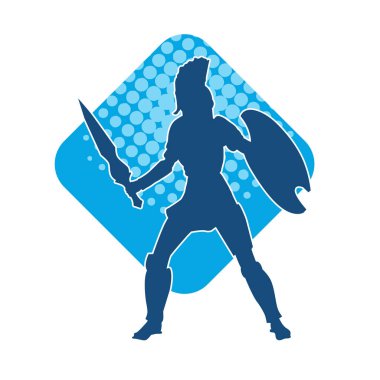 Savaş zırhlı bir erkek savaşçının silueti. Kılıç ve demir kalkan taşıyor..