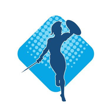 Savaş zırhlı bir kadın savaşçının silueti. Kılıç ve demir kalkan taşıyor..