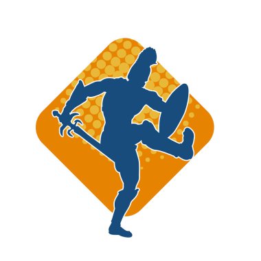 Savaş zırhlı bir erkek savaşçının silueti. Kılıç ve demir kalkan taşıyor..