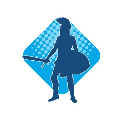 Savaş zırhlı bir erkek savaşçının silueti. Kılıç ve demir kalkan taşıyor..