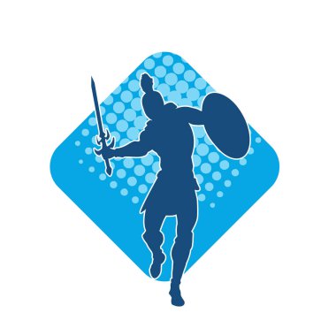 Savaş zırhlı bir erkek savaşçının silueti. Kılıç ve demir kalkan taşıyor..