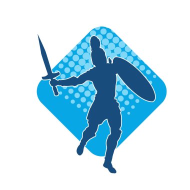 Savaş zırhlı bir erkek savaşçının silueti. Kılıç ve demir kalkan taşıyor..