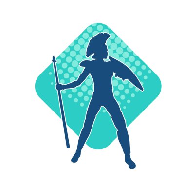 Zırhlı, mızrak ve zırhlı bir kadın savaşçının silueti..