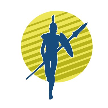 Zırhlı, mızrak ve zırhlı bir kadın savaşçının silueti..