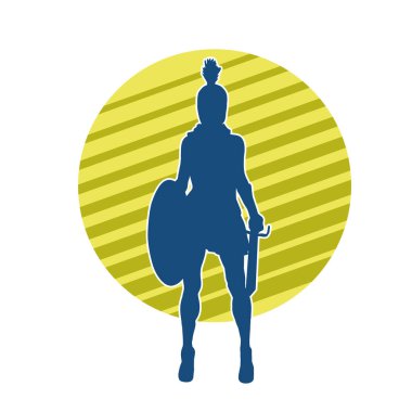 Savaş zırhlı bir kadın savaşçının silueti. Kılıç ve demir kalkan taşıyor..