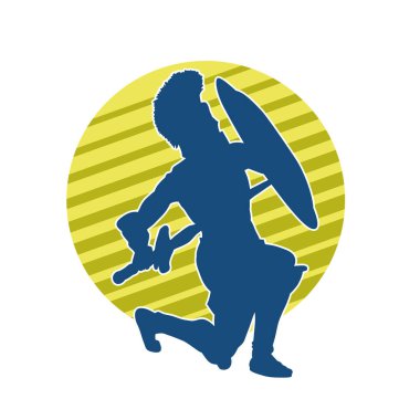 Savaş zırhlı bir erkek savaşçının silueti. Kılıç ve demir kalkan taşıyor..