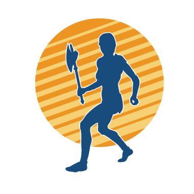 Savaşçı bir kadının silueti savaş baltası taşıyor.