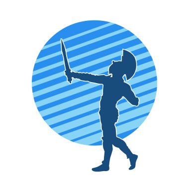 Zırhlı bir kadın savaşçının silueti kılıçla poz veriyor.