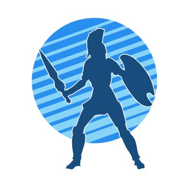 Savaş zırhlı bir erkek savaşçının silueti. Kılıç ve demir kalkan taşıyor..