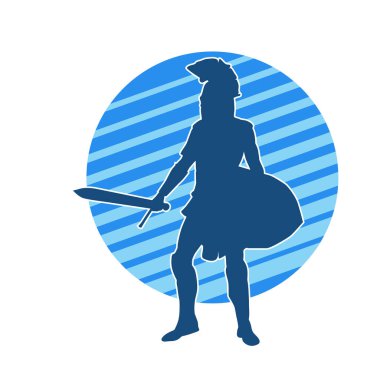 Savaş zırhlı bir erkek savaşçının silueti. Kılıç ve demir kalkan taşıyor..