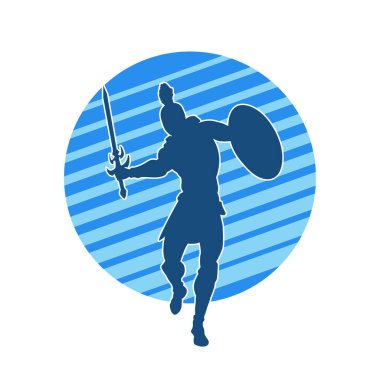 Savaş zırhlı bir erkek savaşçının silueti. Kılıç ve demir kalkan taşıyor..