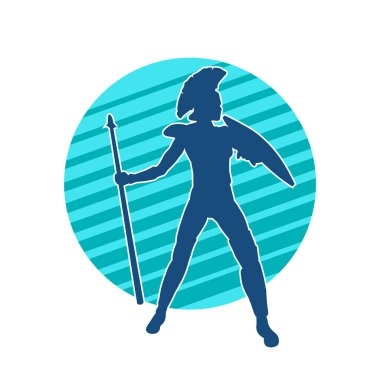 Zırhlı, mızrak ve zırhlı bir kadın savaşçının silueti..