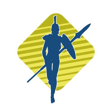 Zırhlı, mızrak ve zırhlı bir kadın savaşçının silueti..