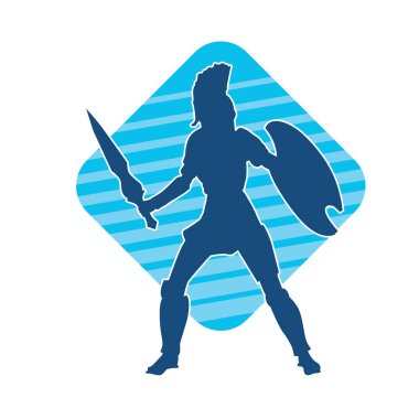 Savaş zırhlı bir erkek savaşçının silueti. Kılıç ve demir kalkan taşıyor..