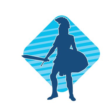 Savaş zırhlı bir erkek savaşçının silueti. Kılıç ve demir kalkan taşıyor..