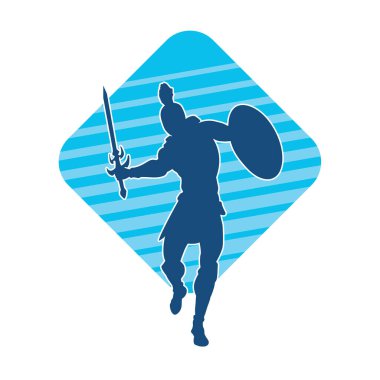 Savaş zırhlı bir erkek savaşçının silueti. Kılıç ve demir kalkan taşıyor..