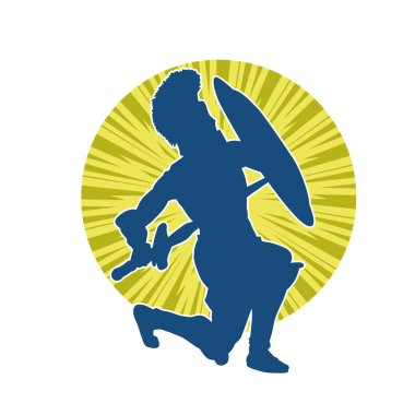 Savaş zırhlı bir erkek savaşçının silueti. Kılıç ve demir kalkan taşıyor..