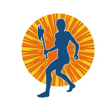 Savaşçı bir kadının silueti savaş baltası taşıyor.