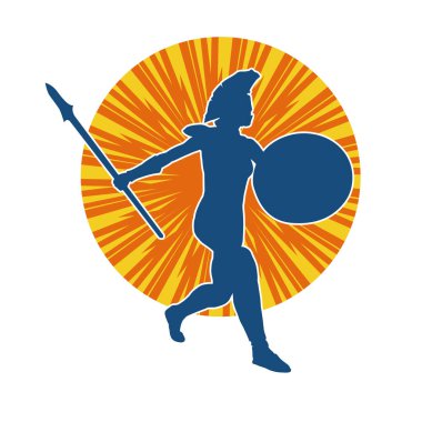 Zırhlı, mızrak ve zırhlı bir kadın savaşçının silueti..