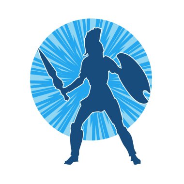 Savaş zırhlı bir erkek savaşçının silueti. Kılıç ve demir kalkan taşıyor..