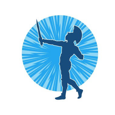 Zırhlı bir kadın savaşçının silueti kılıçla poz veriyor.