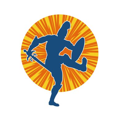 Savaş zırhlı bir erkek savaşçının silueti. Kılıç ve demir kalkan taşıyor..