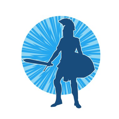 Savaş zırhlı bir erkek savaşçının silueti. Kılıç ve demir kalkan taşıyor..