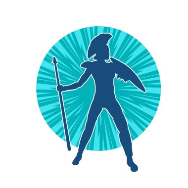 Zırhlı, mızrak ve zırhlı bir kadın savaşçının silueti..