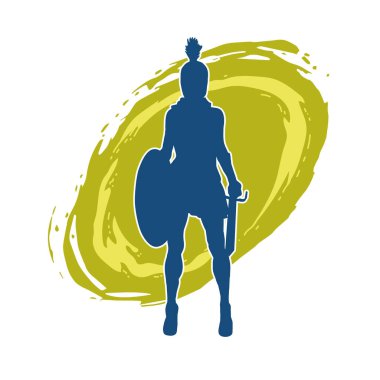 Savaş zırhlı bir kadın savaşçının silueti. Kılıç ve demir kalkan taşıyor..