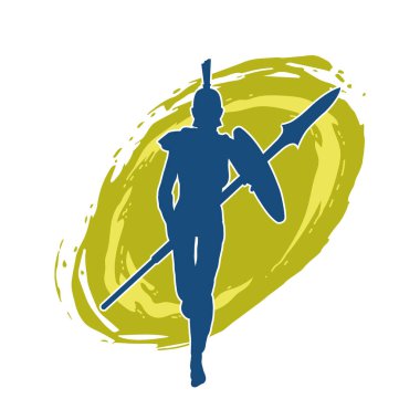 Savaş zırhlı bir erkek savaşçının silueti. Kılıç ve demir kalkan taşıyor..