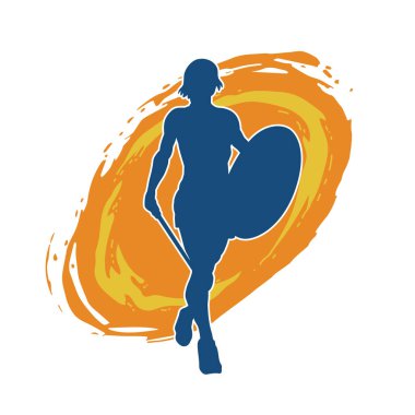 Savaş zırhlı bir kadın savaşçının silueti. Kılıç ve demir kalkan taşıyor..