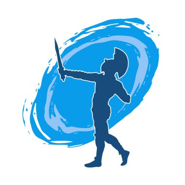 Zırhlı bir kadın savaşçının silueti kılıçla poz veriyor.