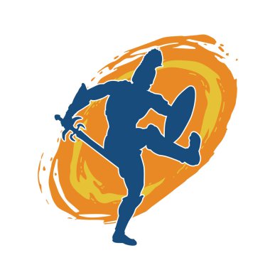 Savaş zırhlı bir erkek savaşçının silueti. Kılıç ve demir kalkan taşıyor..