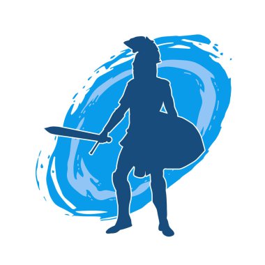 Savaş zırhlı bir erkek savaşçının silueti. Kılıç ve demir kalkan taşıyor..