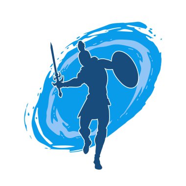 Savaş zırhlı bir erkek savaşçının silueti. Kılıç ve demir kalkan taşıyor..